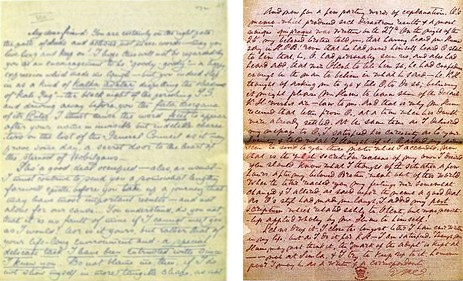 Образцы писем Махатм К.Х. (Letter № VIII, слева) и М. (Letter № XXIX, спра-ва).
